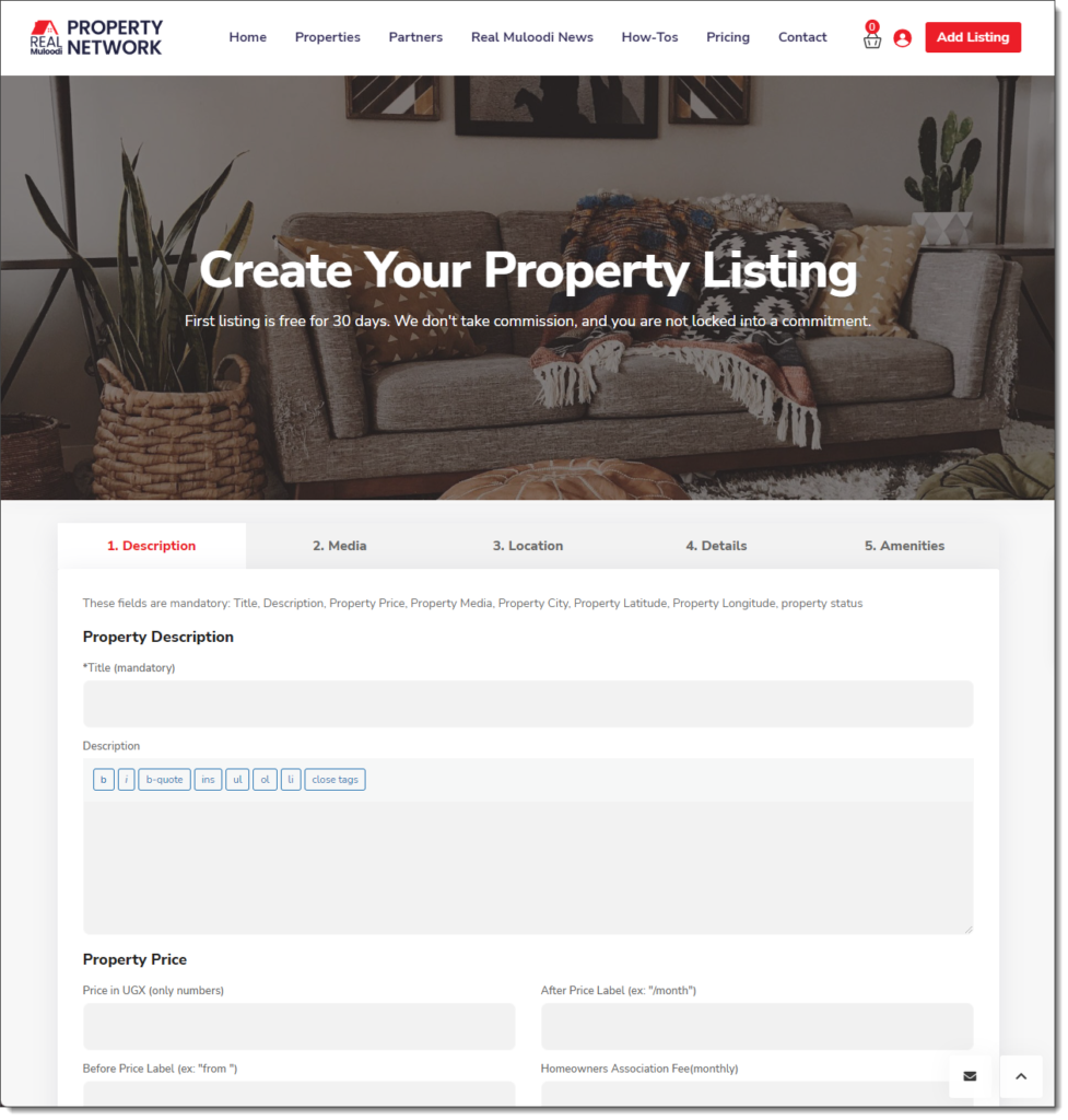 Create your property listing